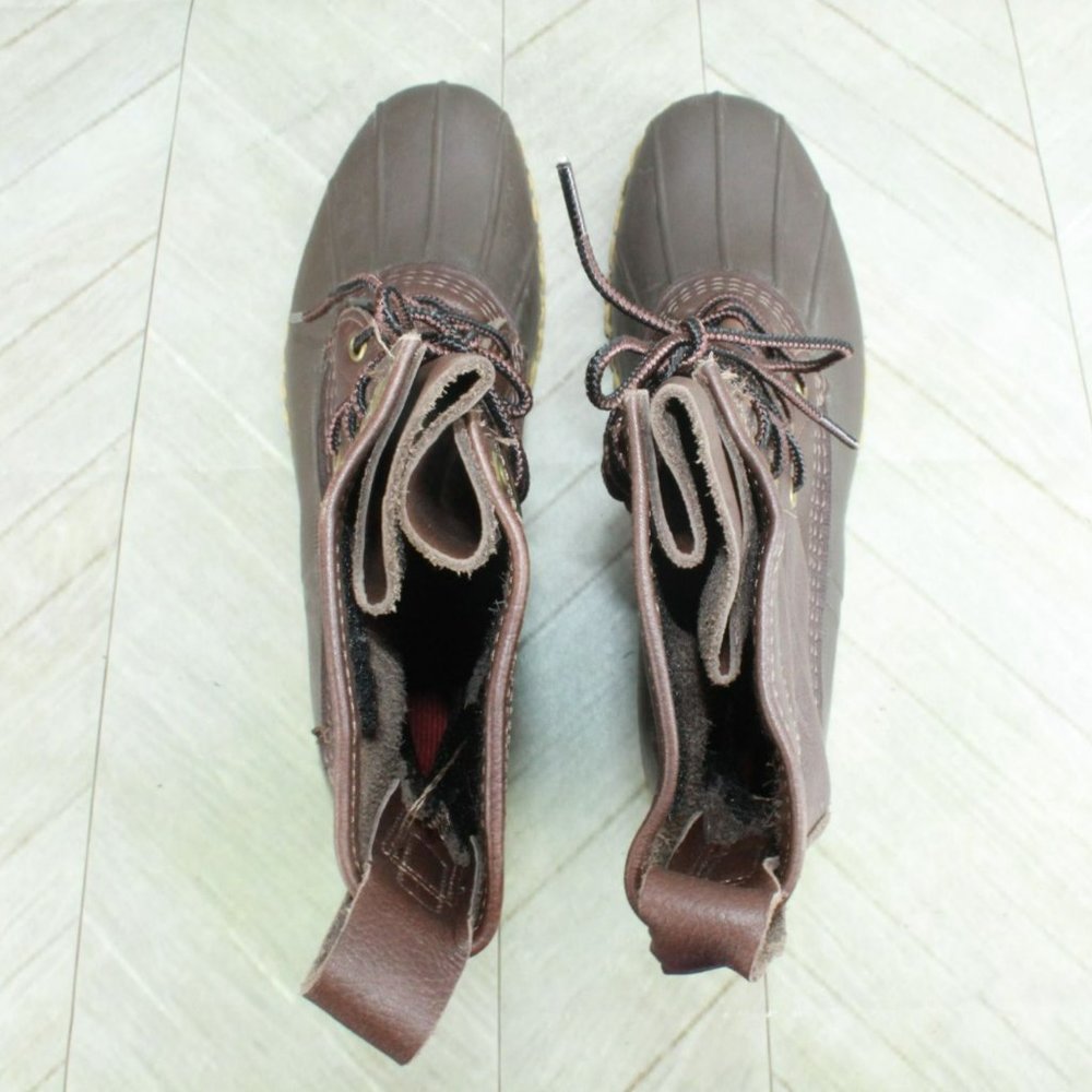 LL Bean Brown Leather Lace Up Unlined Mid Calf Hunting Duck Boots Size 10 N - Picture 7 of 9